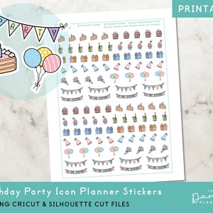 Birthday Doodle Planner Stickers Printable, Birthday Icons Planning Stickers, DIY Printable Sticker, Hand Cut & Machine Cut Birthday Sticker