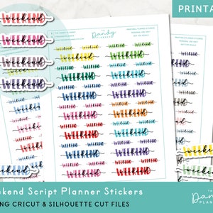 Autocollants de planificateur de script de week-end imprimables, autocollants de planificateur de week-end de script arc-en-ciel, autocollants de planificateur imprimables