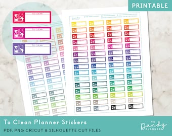Plannerstickers schoonmaken: helder en pastel (pdf, png, cricut, silhouet)