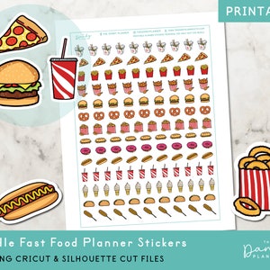 Afdrukbare Doodle Fast Food Planner Stickers, Junk Food Planning Stickers, Afdrukbare Food Stickers, Doodle Fast Food Planner Stickers