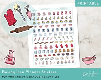 Doodle Baking Planner Stickers Printable, To Bake Planning Stickers, Printable Baking Stickers, Doodle Baking Cut Files Planner Stickers