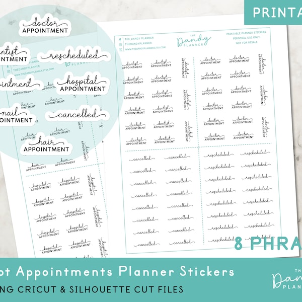 Appointments Script Planner Stickers Printable, Script Planner Stickers, Appointment Printable Planner Stickers PDF + CUT Files