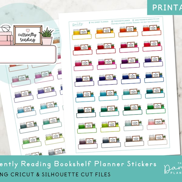 Bookshelf Planner Stickers Printable, Reading Planning Stickers, Currently Reading DIY Printable Sticker, Hand Cut & Machine Cut Stickers