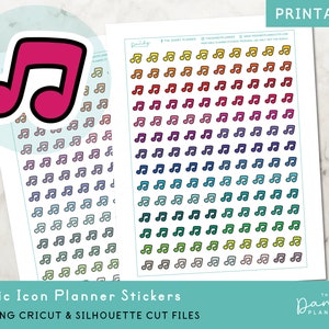 Muziekpictogram Planner Stickers afdrukbaar, muzieknootpictogrammen Planningsstickers, DIY afdrukbare sticker, handgesneden en machinaal gesneden stickers