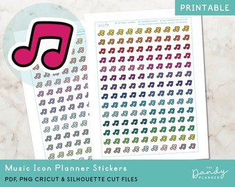 Pegatinas de notas musicales para planificador: Iconos coloridos (Descarga digital)