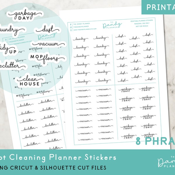 Cleaning Script Planner Stickers Printable, Script Planner Stickers, Cleaning Planner Stickers PDF + CUT Files, Tidy Up Planner Stickers