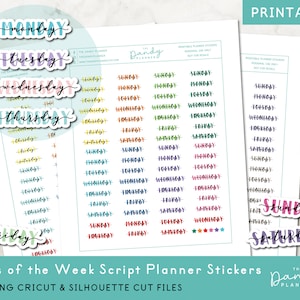 Tage der Woche Skript Planner Aufkleber, druckbare Pastell Skript Tage der Woche Aufkleber, druckbare Planer Aufkleber Tage