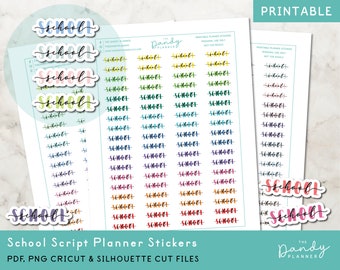 Rainbow School Script Planner Stickers (Digital Download)