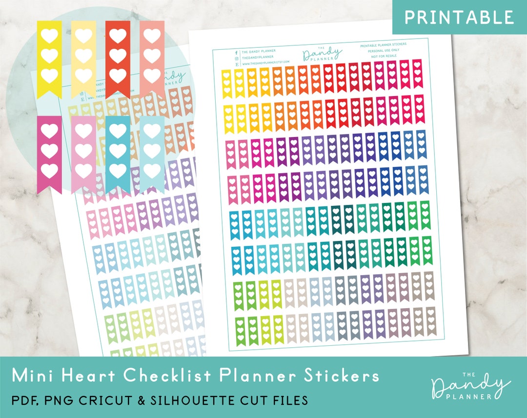 Mini Heart Checklist Flag Stickers: Pastel & Bright Planner Stickers ...