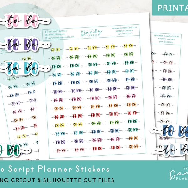 To Do Script Planner Stickers Printable, Pastel Script To Do Daily Planner Stickers, Printable Planner Stickers