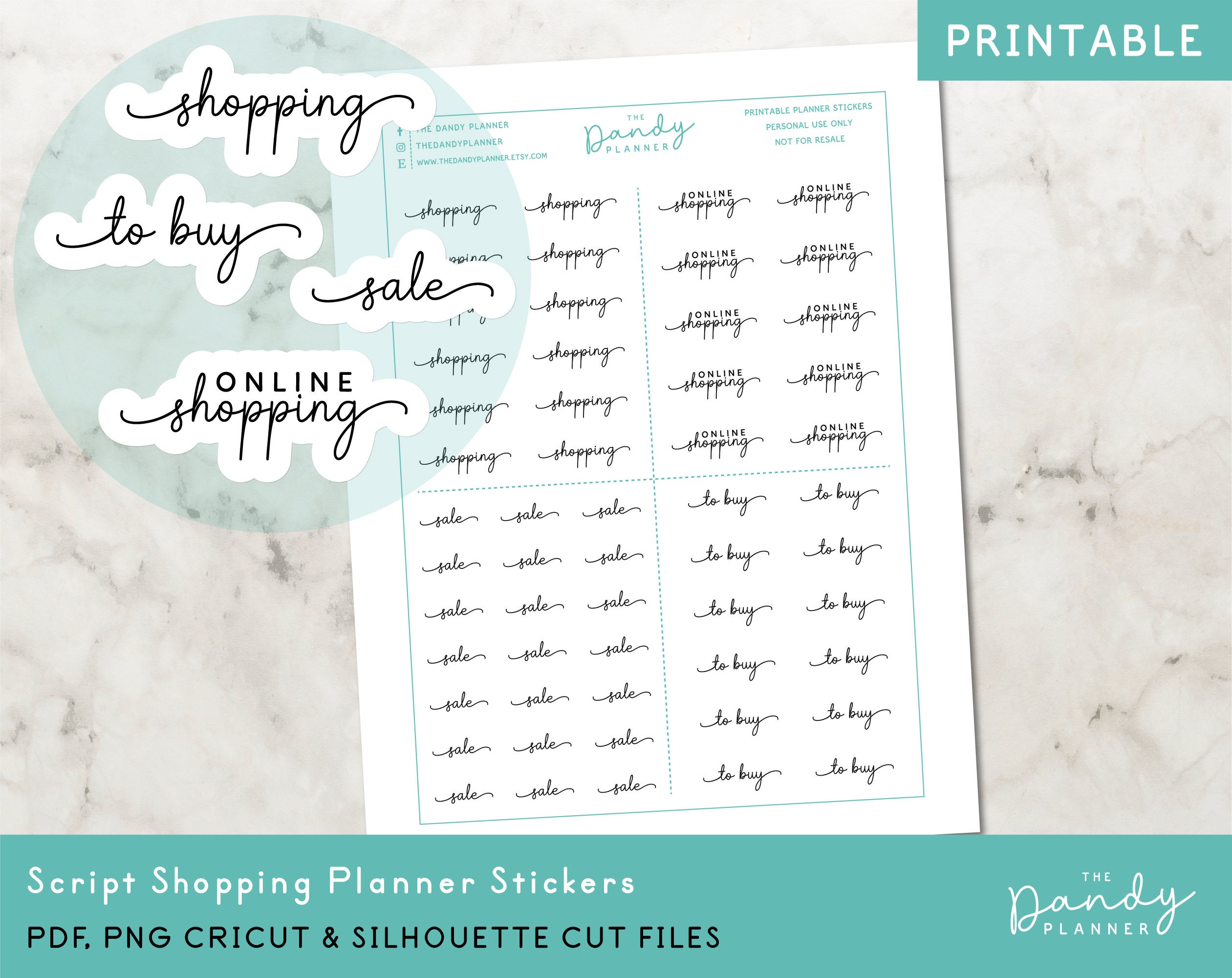 Shopping Planner Stickers Printable, Script Planner Stickers, Planner ...