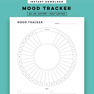 Circle Mood Tracker afdrukbare, maandelijkse Mood Tracker Organizer planner invoegen A5, A4, halve brief en brief pdf-sjabloon voor directe download