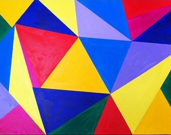 Dreiecke Wandbild, Schöne Farben Dreiecke, Handgemachte Acryl Farbe