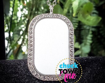 Plata perro etiqueta sublimación en blanco plata rectangular Rhinestone perro etiqueta collar suministros al por mayor joyería DIY
