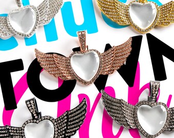 NUEVO tamaño más pequeño sublimación joyería en blanco PETITE alado corazón Rhinestone collar suministros al por mayor diy joyería bandeja de bisel colgante