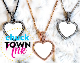 Sublimation Jewelry Blank GRANDE HEART Pendant Shaped Rhinestone Necklace Wholesale supplies DIY Tray Bezel Rose Gold Black Gunmetal Charm
