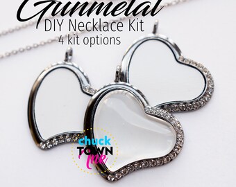 Sublimación en blanco encanto corazón colgante GUNMETAL DIY joyería kit de memoria foto bisel bandeja Rhinestone