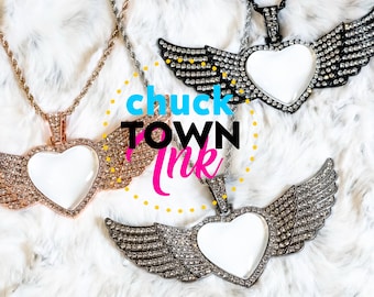 Sublimation Blank WINGED HEART Necklace Wholesale supplies DIY Jewelry Rose gold Black Gunmetal Charm Tray Pendant