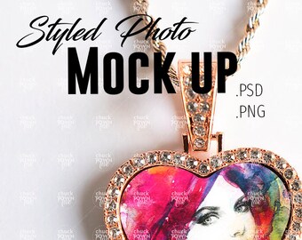 INSTANT Digital Descargar Estilo Foto Mockup Sublimation Joyería Mockup Pendent Bezel Corazón Rhinestone Cristales Kit DIY modelo PSD png