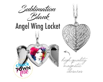 Sublimación en blanco sublimación joyería Ángel Wing Locket foto colgante bezel bandeja sublimación joyería plata