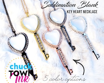 Sublimación en blanco KEY HEART Collar oro plata rosegold rhinestone colgante joyería kit con cabochon al por mayor suministros diy bisel