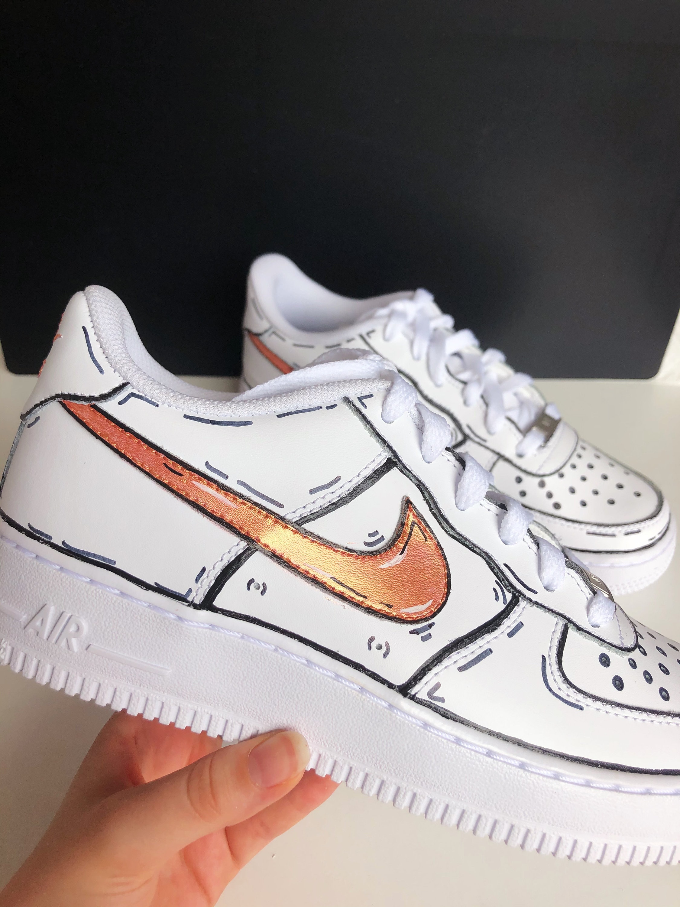 Custom Hand Painted Gold and Black Marble Nike Air Force 1 Low