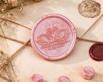 Custom Swan & Initials Wax Seal Stamp Kit, Personalized Couple Initial and Date Sealing Stamp for Wedding , Wedding Wax Seal Kit L85H