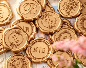Custom Monogram Self-Adhesive Wax Seal Stickers, Personalized Initials Wax Seals Stickers,  Couples Wedding Self-Adhesive Wax Seal Stamp