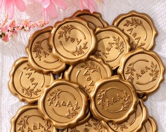 Custom Logo Wax Seal Stickers, Personalized Initials Self-Adhesive Seals, Handmade Wedding Monogram Envelope Invitation Kit L85H