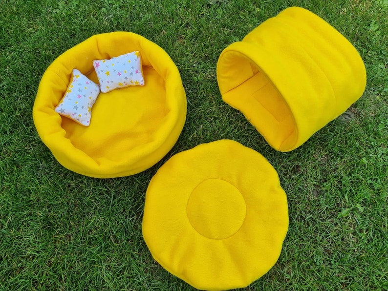 Cozy Rabbits Snuggle Cuddle Snuggle Cup Bowl Bed with removable pee pad, cushion pillows and tunnel for Improved Sleep Machine Washable 