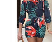 Tropical Print Belted Casual Romper