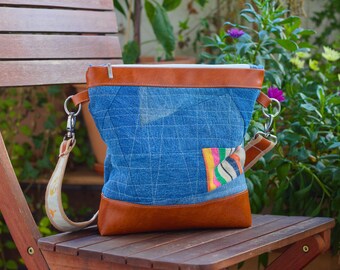 Handbag "Jeans Feathers"/upcycle/shoulder bag/bag
