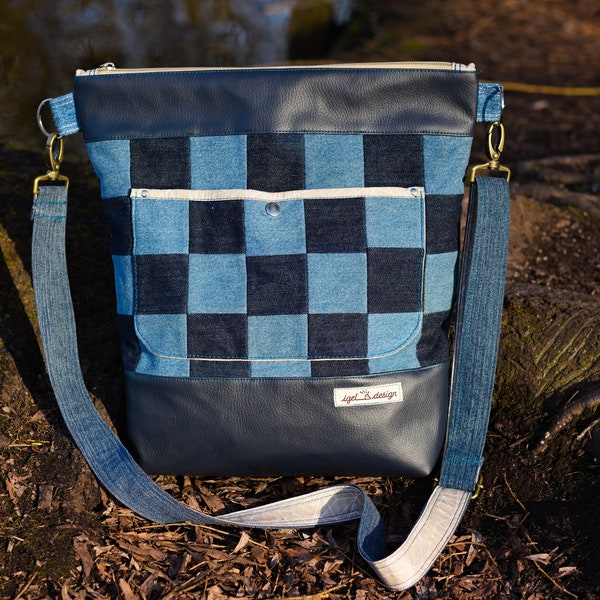 Handtasche "Karo blau 1"/upcycling/Umhängetasche/Tasche