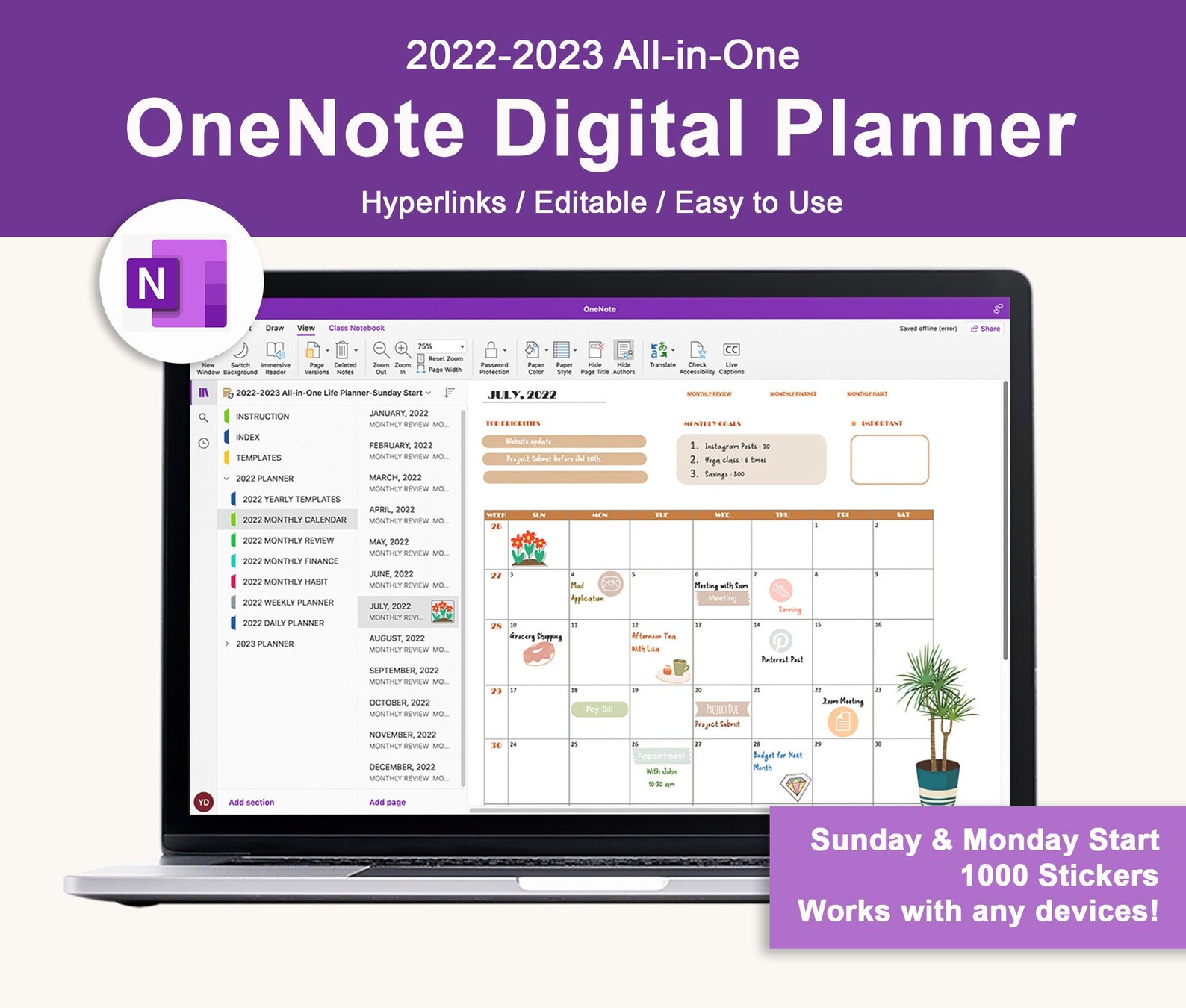 20222023 Onenote Planner Digital Planner for Windows Etsy