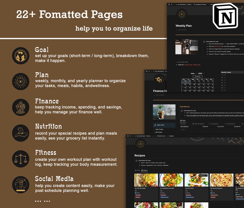 Dark Mode Notion Template Aesthetic Notion Template All in Etsy België