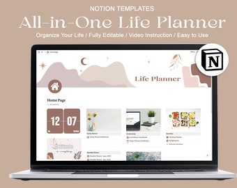 Notion Template Personal, All in One Notion Template, Notion Life Planner, Notion Dashboard, Notion Aesthetic, Notion Organize, Editable