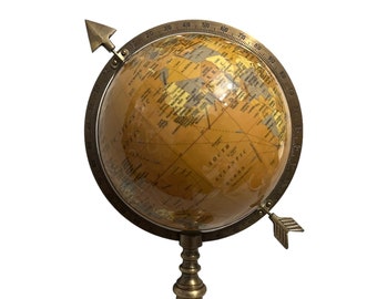 15'' Nautical Brass Globe, World Map Globe, Arrow Globe, Educational Globe, Rotating Globe, Best For Decorative