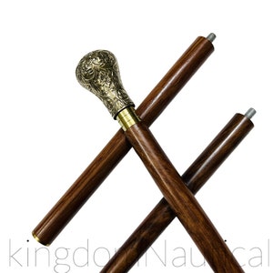Victorian Brass Wooden Walking Stick Cane, Designer Walking Cane, Three Fold Stick Gentlemen Gift