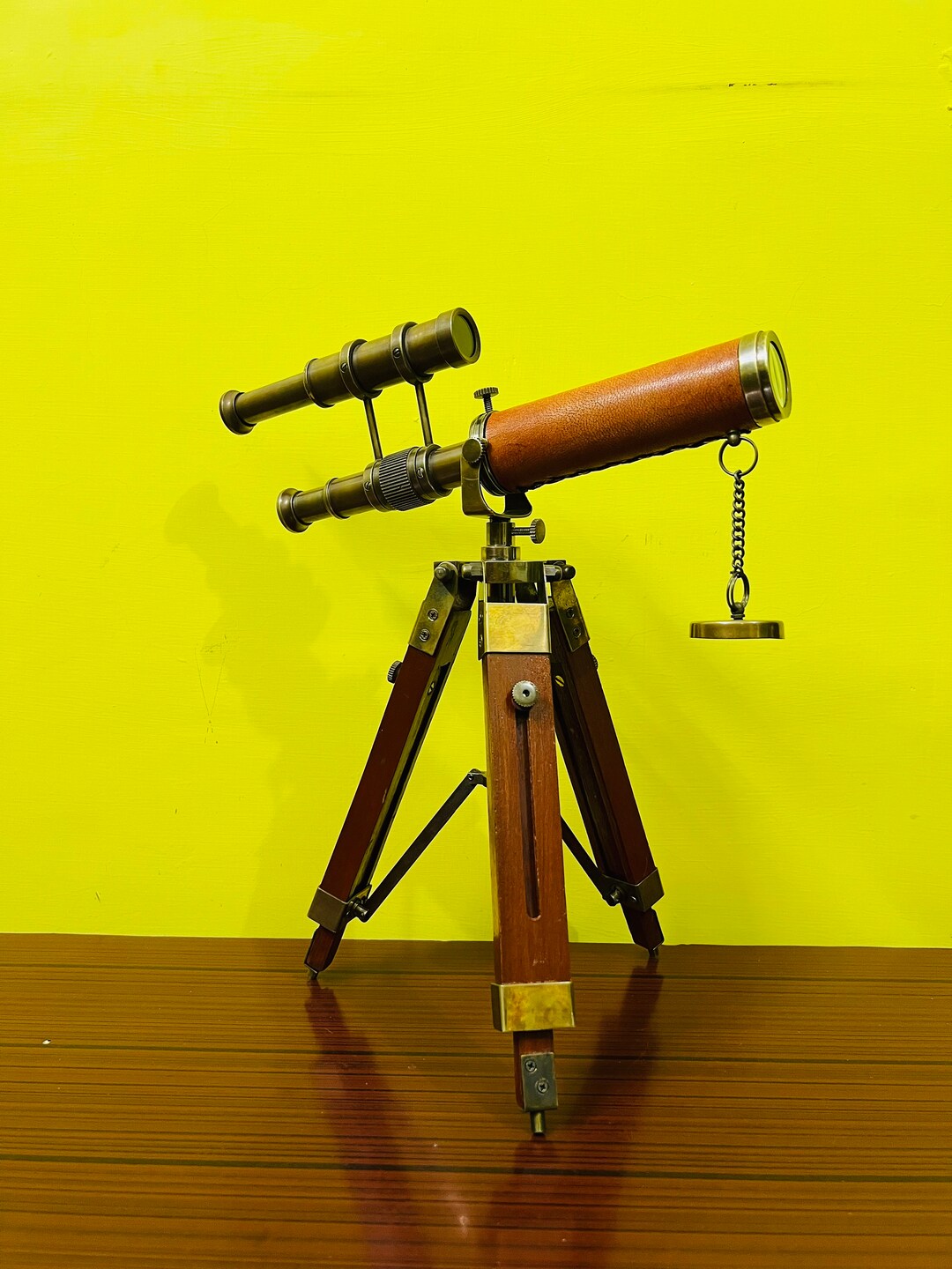 9'' Nautical Double Barrel Telescope, Spyglass Telescope, Wooden Tripod