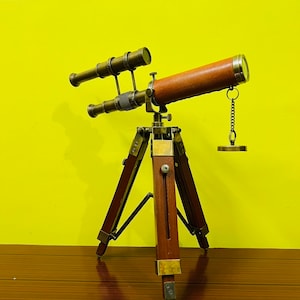9'' Nautical Double Barrel Telescope, Spyglass Telescope, Wooden Tripod Stand, Telescope Decor, Office Telescope, Home Telescope