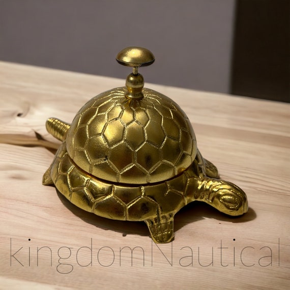 Vintage Aluminum Turtle Desk Bell – Nautical Coastal Service Bell, Gold Finish