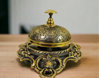 Timbre de escritorio floral de latón: timbre de servicio de mesa