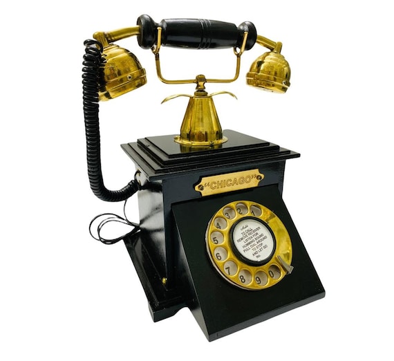 Nautical Wooden Working Rotary Dial Brass Telephone for Decor