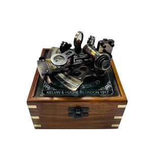 Brass Sextant: Kelvin & Hughes Navigational Instrument with Wooden Box