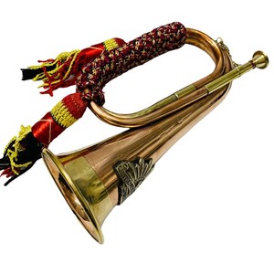 Military Style Brass Bugle with Braided Cord – Music Collectible or Army Style Ceremonial Horn