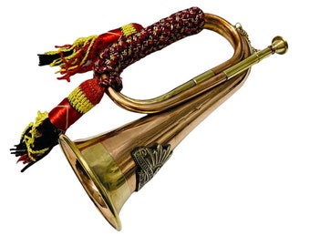 Military Style Brass Bugle with Braided Cord – Music Collectible or Army Style Ceremonial Horn