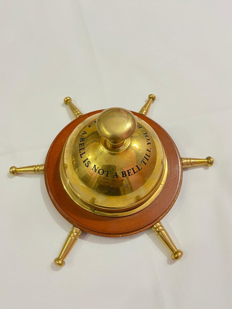 Nautical Antique Brass Ship Wheel Bell on Wooden Base Hotel Etsy