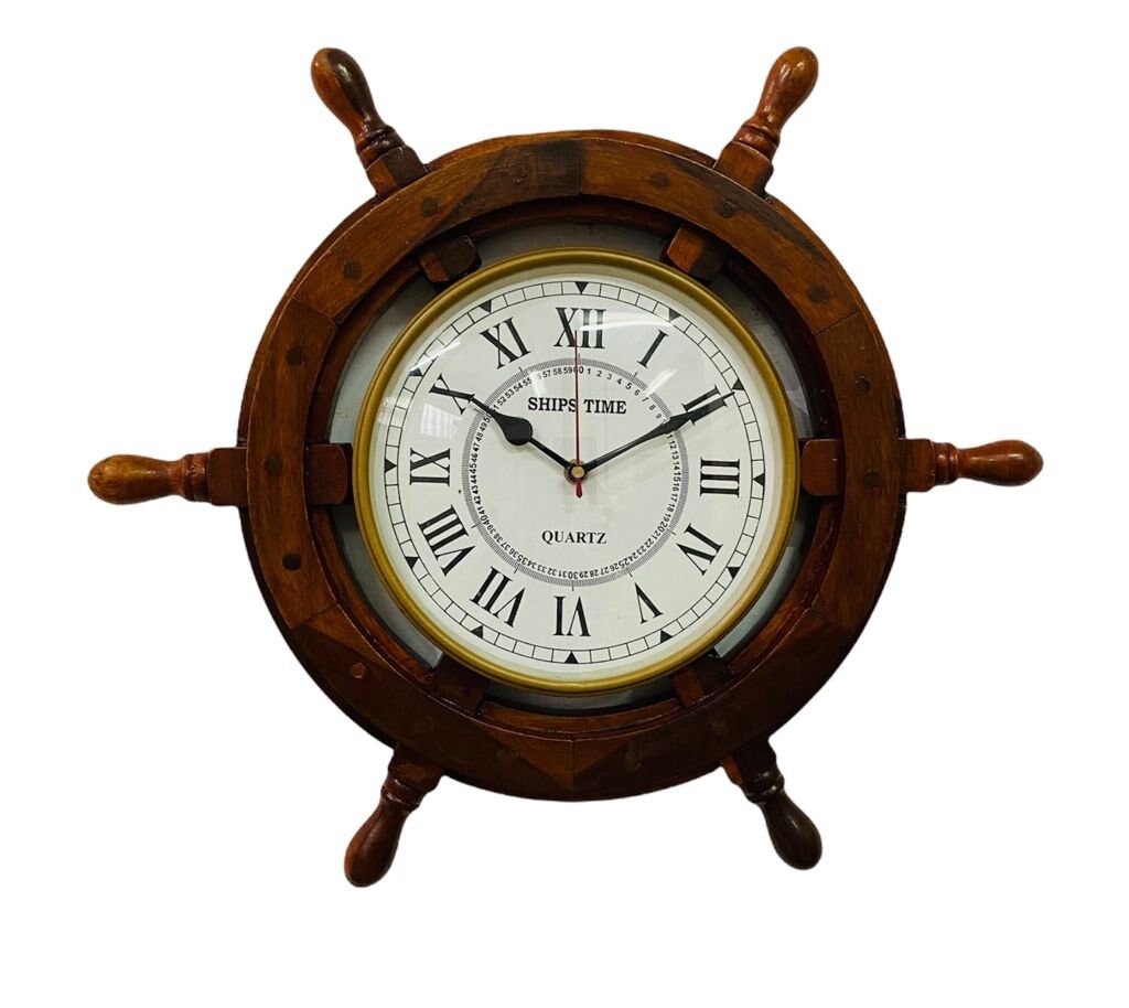 18'' Nautical Wooden Ship Wheel Clock Pirates Wooden Etsy