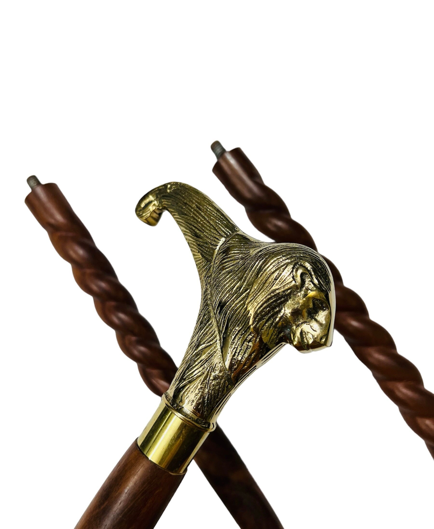Gehstock Aus Hartholz Mit Löwen-Griff – 90 Cm, Vernickelt, Bis 100 Kg Belastbar
