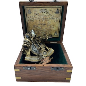 J Scott London Brass Sextant | Marine Navy Functional Sextant | Compass Sextant | Wooden Box | Working Sextant | Ship Sextant Decor